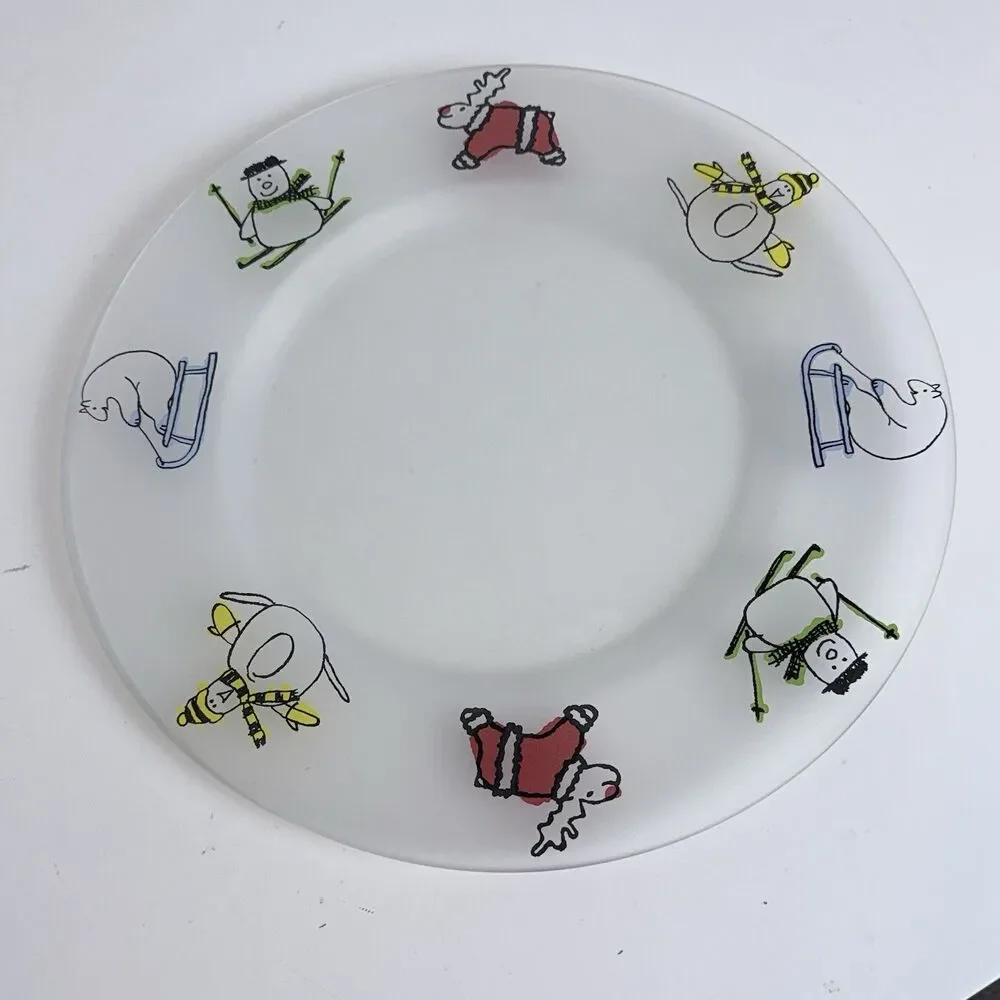 Vintage Dartington Designs Frosted Glass Holiday Winter Christmas Platter 80s